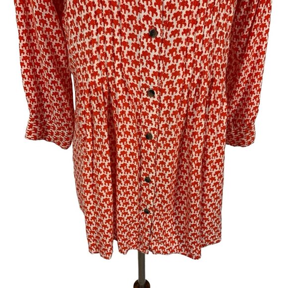Rock Flower Paper Top Small Orange White Button Down Boho Retro Festival - Picture 3 of 7